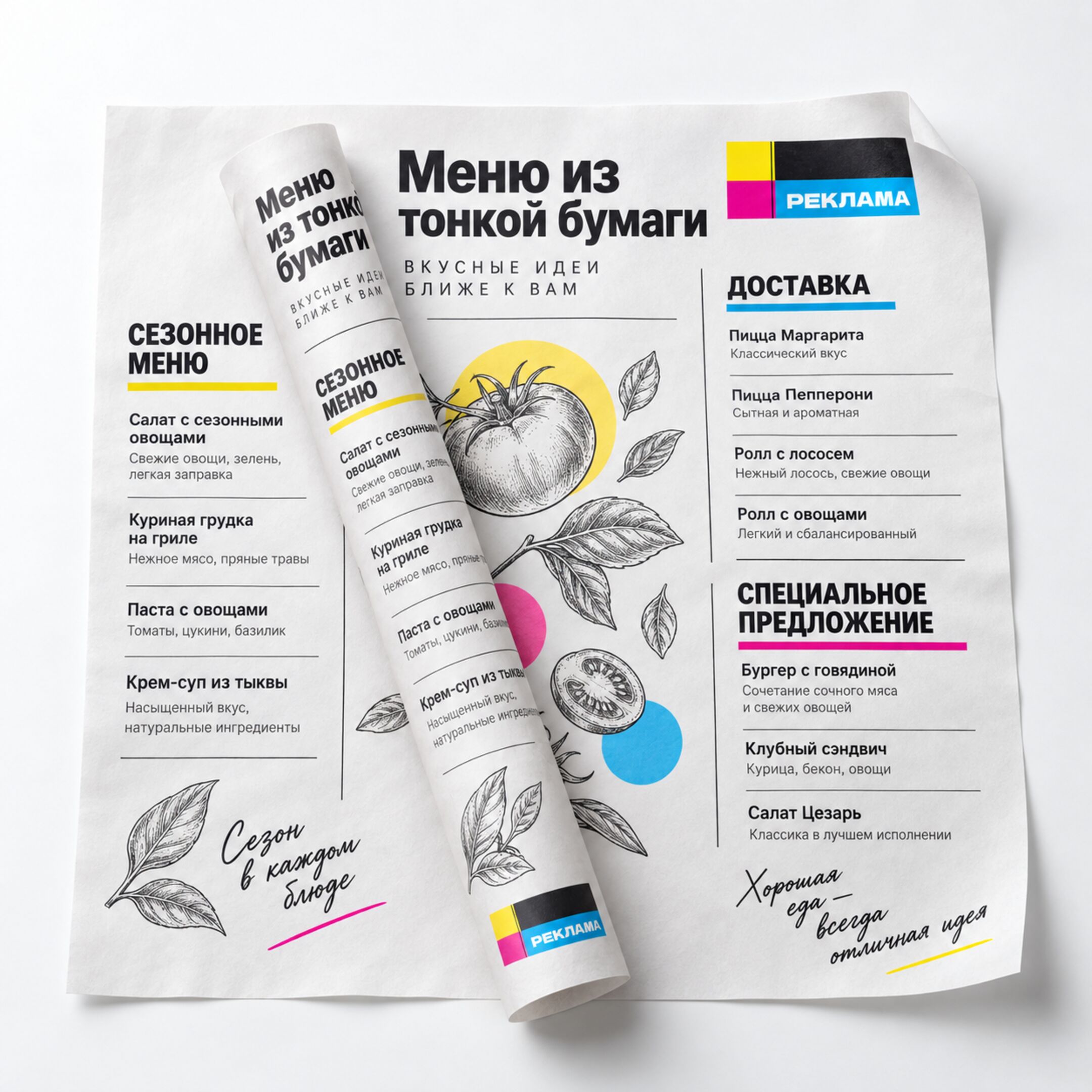 Меню из тонкой бумаги